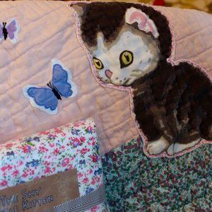 Shy Little Kitten Land of Nod Quilt, Skirt+ Sheets